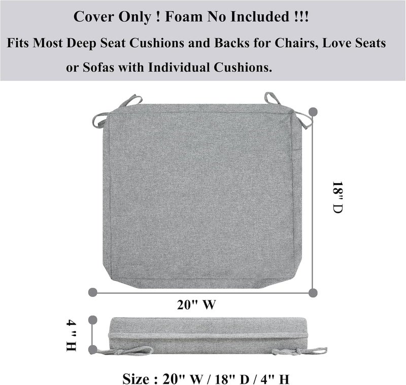 FUNHOME Outdoor Chair Cushion Covers 2 Pack, No Insert! Patio Cushion Covers Replacement 20" x 18" x 4", Water Resistant Chair Cushion Slipcovers, Light Grey (Covers ONLY) - Image 3